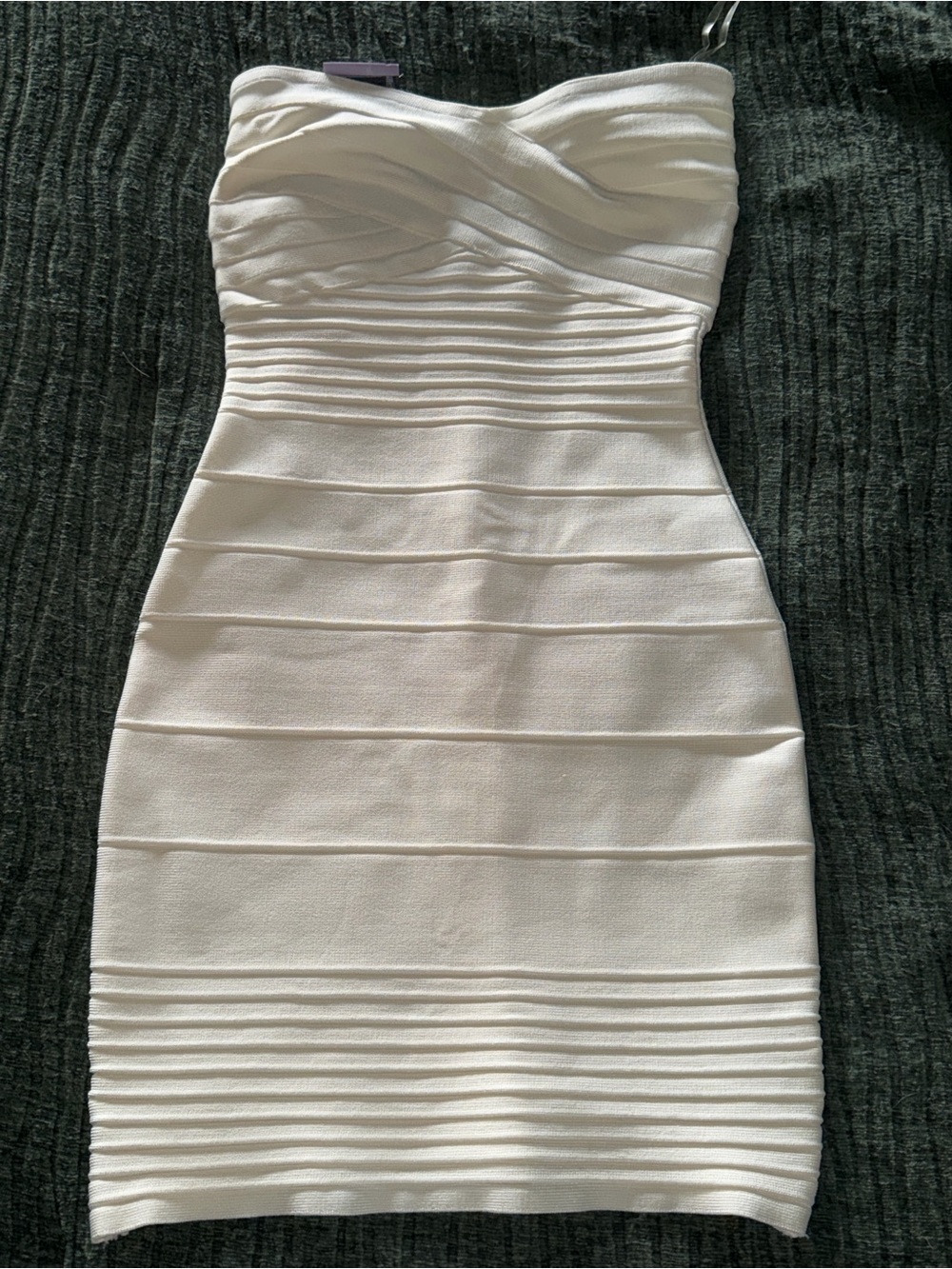 Herve Leger Strapless Cream Bandage Bodycon Dress